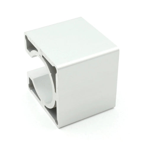 Silver aluminum Nema23 motor mounting bracket, front view with circular bore