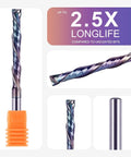 SpeTool 5pc compression spiral router bits collage: front, side, close-up views; 1/8 in shank, carbide, 1 in cut length for wood slotting