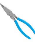 8 Inch Long Nose Pliers For Precise Grips And Craftwork, Heavy Duty Pro Grade Tool with blue ergonomic handle and steel construction.