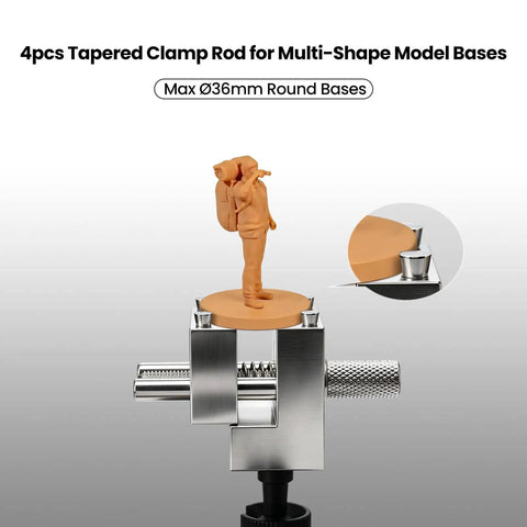 Killer Mini Vise And Badass Clamping Station For Gunpla Model Building with max Ø36mm round base and tapered clamp rod.