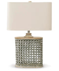 Deondra Contemporary 29 Inch Round Galvanized Metal Table Lamp Gray Finish With Wood Base Dope Retro Chic Vibe Rustic Charm