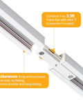 26 Foot H Track Lighting Rails Kit With Floating Canopy Connector detail showing aluminum body and 3.3ft rail connector