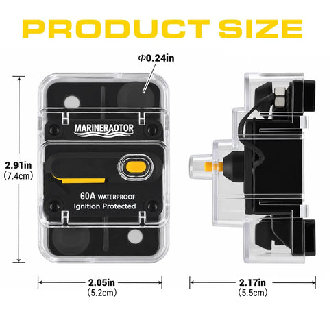 Hella Heavy Duty Built Rugged 60Amp Marine Circuit Breaker With Waterproof Sealed Cover Battery Disconnect Switch Inline Fuse Protector For Solar Boat Trolling Motor Systems size dimensions and features