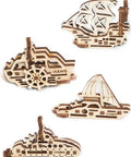 Anti Stress 3D Puzzle Set Of 4 U Fidgets Miniature Mechanical Models With Self Assembly, plywood sailboat and ship set