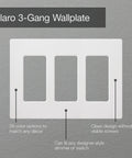 Stainless Steel 3 Gang Screwless Light Switch Cover Plate For Rocker Switches Decorator Wall Plate With Gloss Finish Easy Install Outlet Cover CW 3 SS, shown in white with three rectangular openings.