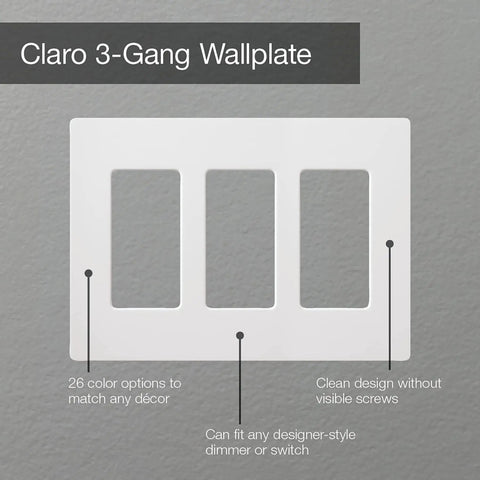 Stainless Steel 3 Gang Screwless Light Switch Cover Plate For Rocker Switches Decorator Wall Plate With Gloss Finish Easy Install Outlet Cover CW 3 SS, shown in white with three rectangular openings.