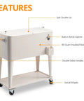 80 Quart Rolling Ice Chest Cooler Cart For Patio Parties Party Ready Stand Up Beverage Trolley With Shelf Beige Finish
