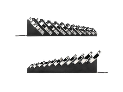 Angle Head Open End Wrench Set With Holder, 11 Piece, Sizes One Quarter To Three Quarter Inch, side view in black holder