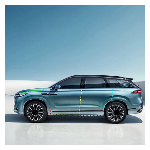 Side view of JAECOO J8 2024 showing Door Seal Strip Kit For Cars, Dustproof Edge Guard And Quiet Close Trim installation lines.