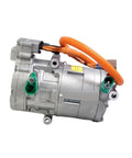 High Output Electric AC Compressor Swap For Tesla Model S And X Ev Climate Control Fresh Cabin Cooling side view with connector and hoses.