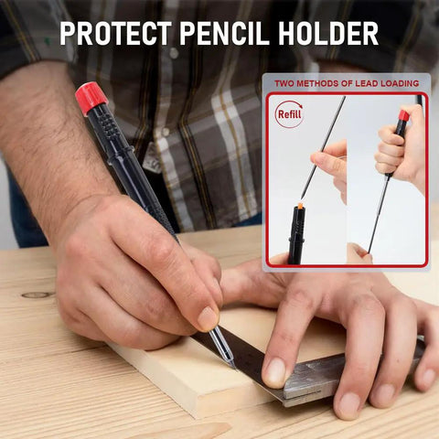 Using Deep Hole Marking Carpenter Pencil Set With 55mm Long Nose Three Woodworking Pencils And 24 Refills Protective Cap Built In Sharpener Pro Grade For Construction And Workshop Use Yellow