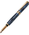 Top Shelf Gold Fountain Pen Turning Kit Featuring Dual Barrel Design And Solid Threads With Black Ink Cartridge, blue and gold pen for DIY woodturning.