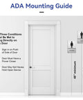 ADA Braille Restroom Sign Set 9 By 6 Inches Self Adhesive Silver Two Pack For Men And Women Bathroom Door Signs High Contrast Graphics Durable Office And Public Restrooms No Fuss Install guide shown on door