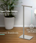 Freestanding Toilet Paper Holder Stand With Weighted Base In Modern Rectangle Chrome Finish beside bathroom plant