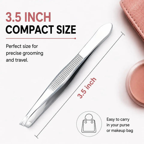 Precision Slant Tip Tweezers Set 3 Pack Stainless Steel Eyebrow Tweezers For Facial Hair Ingrown Hair And Fine Hair Removal Professional Beauty Grooming Tool With Easy Grip, 3.5-inch compact size