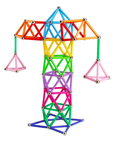 Magnetic Building Blocks Set 165 Pieces With 2.3 Inch Magnet Sticks And Non Magnetic Balls, 3D STEM Construction Toys For Kids And Adults, Brainy Hands On Magnetic Toy Kit With Storage Bag, tower model