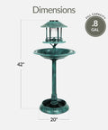Solar Outdoor Bird Bath With Resin Pedestal Fountain In Green Yard Garden Decor 0.8 Gallon Basin Planter Base