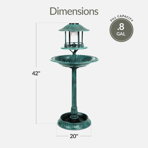 Solar Outdoor Bird Bath With Resin Pedestal Fountain In Green Yard Garden Decor 0.8 Gallon Basin Planter Base