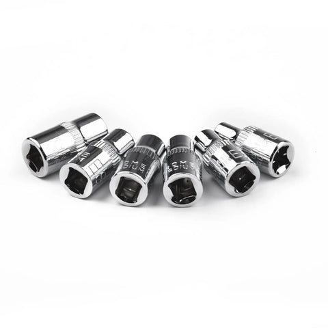 Six Piece Heat Treated Steel E Socket Set With 1/4 Drive For Heavy Duty Mechanics Gear That Lasts And Grips Tight On Bolts So You Can Fix Things Fast Like A Pro. six chrome sockets