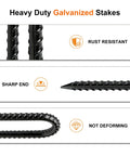 Beefy 8 Inch U Shaped Ground Anchor Stakes, 10 Pack Galvanized Rebar Stakes showing sharp tip and rust-resistant material