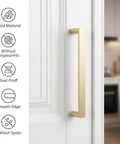 Gold 5 Inch Cabinet Handles Square Brushed Brass Pulls for kitchen cabinets showing features on white surface