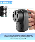 Heavy Duty 30 Amp RV Male Power Plug Solid As A Rock Copper And Nylon Build with ergonomic grip handle for easy use.