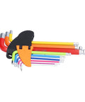Super Cool 9 Piece Hex Wrench Set With Chrome Steel Ball Heads In Vibrant Colors For DIYers And Pros To Fix Stuff Fast And Keep Your Tools Organized.