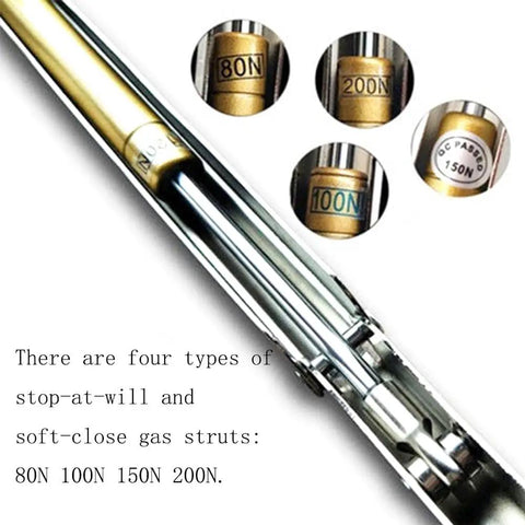 Heavy Duty Gas Struts Lid Support Hinges Pack Of Two 80N 100N 150N 200N showcased with different pressure options