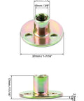Heavy Duty 3/8-16 Round Base T Nuts 12 Piece Set Carbon Steel Insert Plate Nuts showing details, dimensions, and materials.