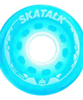 Close-up of a blue inline roller skate wheel, 62mm 83A, from a 4 pack for outdoor and indoor use with high-performance PU bearings.