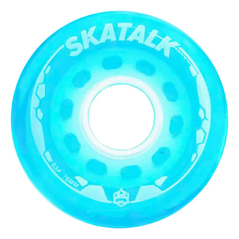 Close-up of a blue inline roller skate wheel, 62mm 83A, from a 4 pack for outdoor and indoor use with high-performance PU bearings.