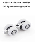 Roller component of Frameless Sliding Glass Door Track Ceiling Mount Rail Hardware Kit In Aluminum By Pass.