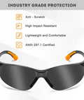 12 Pack Safety Glasses For Men And Women With Anti Fog Scratch Resistant Wrap Around Tinted Smoke Lenses And Non Slip Orange Rubber Grips