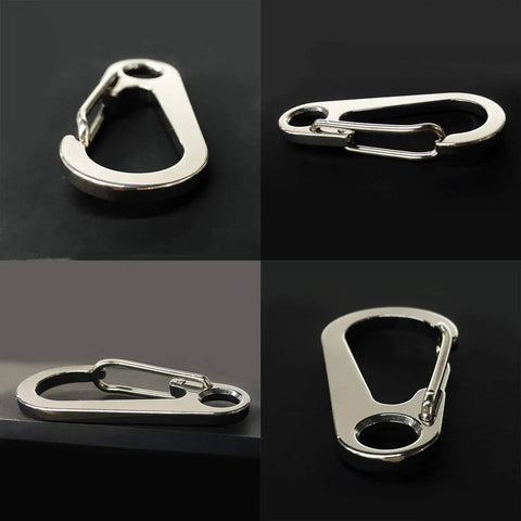 10 Pack 1.77 Inch Stainless Steel Clip Spring Snap Hooks EDC Mini Carabiners Quick Release For Outdoor Keychains Camping Fishing Hiking Travel Gear Heavy Duty 100lb Capacity, showing close-up of hook design.