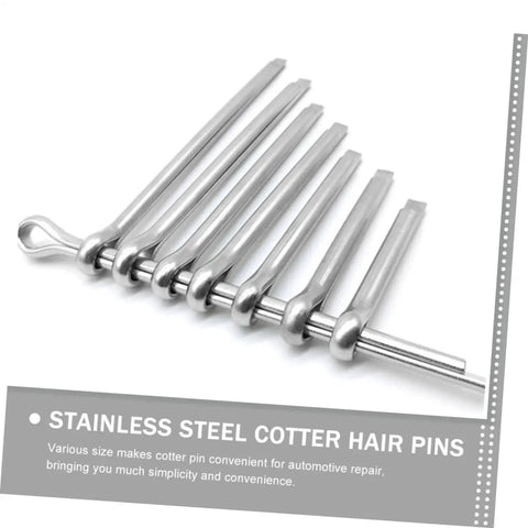 Assorted Stainless Steel Cotter Pin Kit with hairpin pins displayed in row for auto hardware and truck repair gear