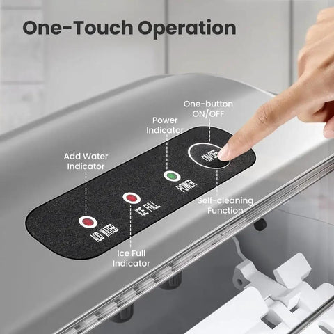 Portable Countertop Ice Maker With Carry Handle Quick Bullet Ice For Party Ready Vibes Lightweight Build control panel with indicators and touch button.