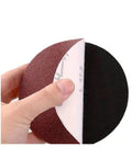 Premium 125mm Hook And Loop Sanding Discs Fit Orbital Sanders Perfectly, showing red and black sanding disc with hook backing.