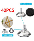 20 Pack Adjustable Leveling Feet For Furniture With Aluminum Glides And Chair Leg Levelers, 8x30mm Thread, 40mm Base Display