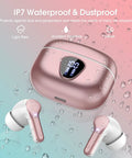 Bluetooth 5.4 Earbuds With ENC Noise Cancelling Mic, Dope HiFi Stereo Sound, IP7 Waterproof In Ear Headphones With LED Battery Display, Rose Gold