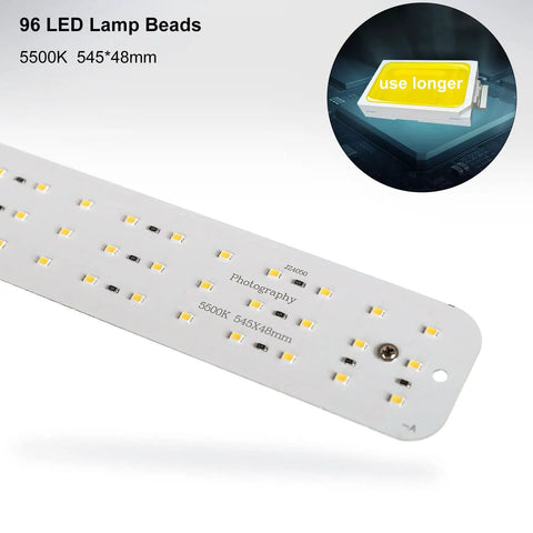 Close-up of 96 LED lamp beads on board with product details for 4 Piece LED Light Boards With 2 Dimmable Power Adapters