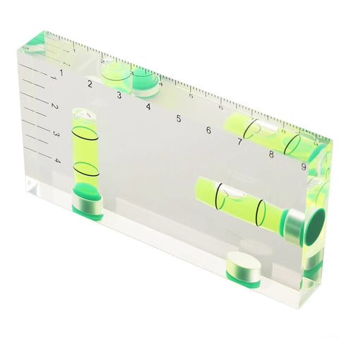 Precision Bubble Level Clear Multi Tool for Hanging Curtains and Wall Mount with ruler scale and magnet base.
