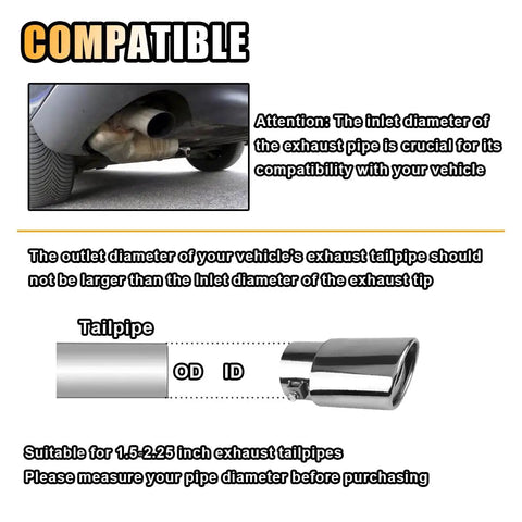 Dope Stainless Steel Exhaust Tip For Cars, 2.5 Inch Inlet, 3.3 Inch Outlet, chrome tailpipe installation guide