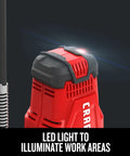 LED light on V20 Cordless Grease Gun With 40 Inch Hose, LED Light, 10,000 PSI, Dual Speed Transmission, Variable Trigger, illuminate area