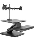 Standing Desk Converter With Dual Monitor Mount And Large Keyboard Tray, Sit Stand Riser, 23 Inch Top Platform And 27 Inch Keyboard Tray, Height Adjustable From 5.7 To 17.1 Inches, Black
