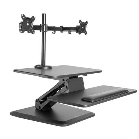 Standing Desk Converter With Dual Monitor Mount And Large Keyboard Tray, Sit Stand Riser, 23 Inch Top Platform And 27 Inch Keyboard Tray, Height Adjustable From 5.7 To 17.1 Inches, Black