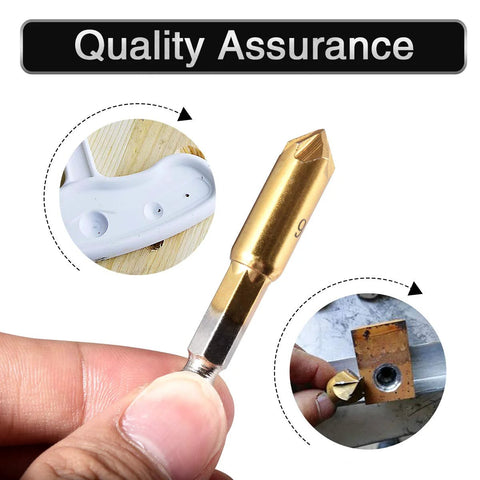 HOHXEN 6‑pc titanium-coated countersink chamfer drill bits with hex shanks