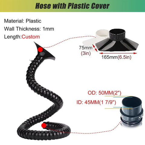 Self Supporting Flexible Fume Extraction Arm With Smooth 360 Pivot And Tight Locking Joints For Shop Dust Removal, Plastic hose with custom length.