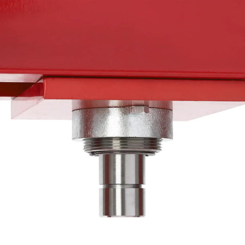 Close-up of the adjustable hydraulic cylinder on the 10 Ton Hydraulic Shop Press For Your Garage Or Small Shop H Frame Benchtop.