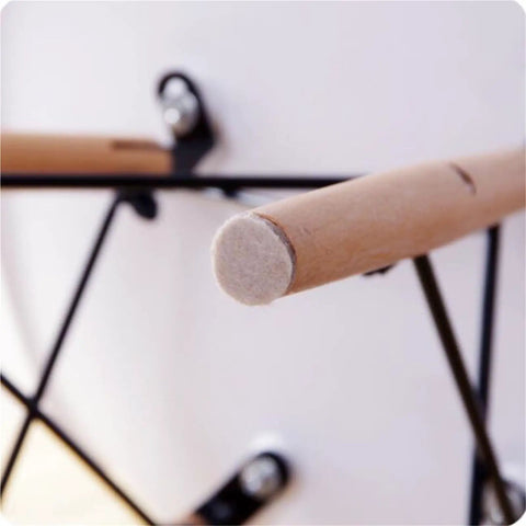 Top Shelf Furniture Felt Gliders With Threaded Screws And Heavy Duty Chair Leg Caps To Shield Floors From Scrapes While Keeping Your Setup Rock Solid Smooth As Silk And Dead Simple To Mount, showing felt cap on chair leg.