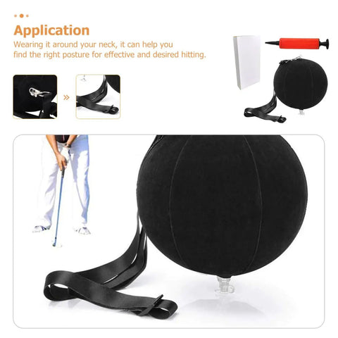 Swing Posture Trainer For Golf With Inflatable Practice Ball Portable Golf Swing Aid Nylon Webbing Hook in use